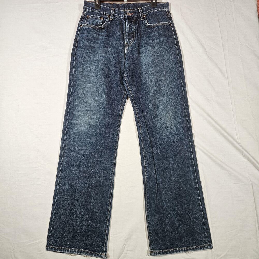 Vintage Lucky Brand Dungarees Jeans Mens 32x33 Blue Straight Denim Distressed